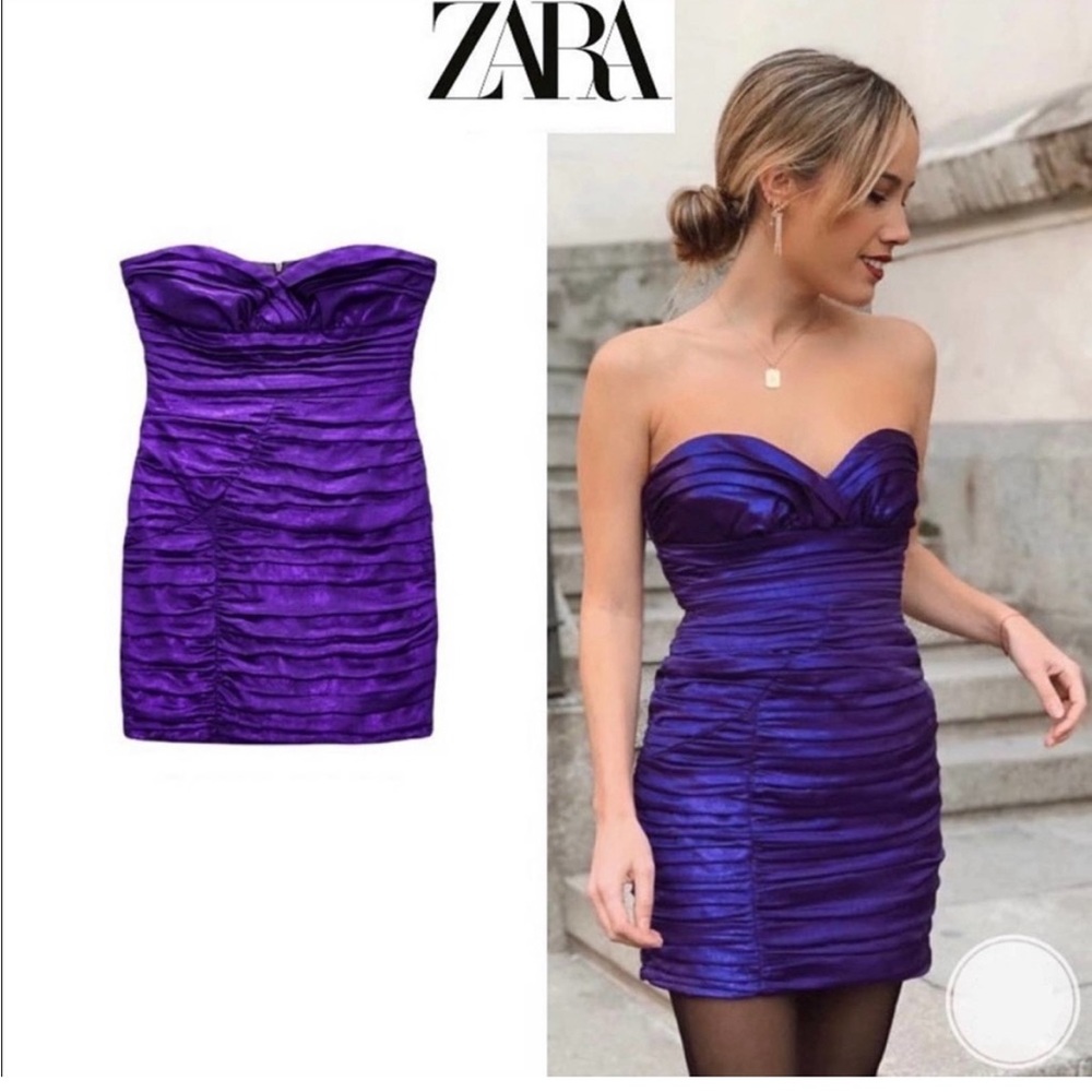 NWT Zara Purple Ruched Mini Dress - Size S - Sold out Online!